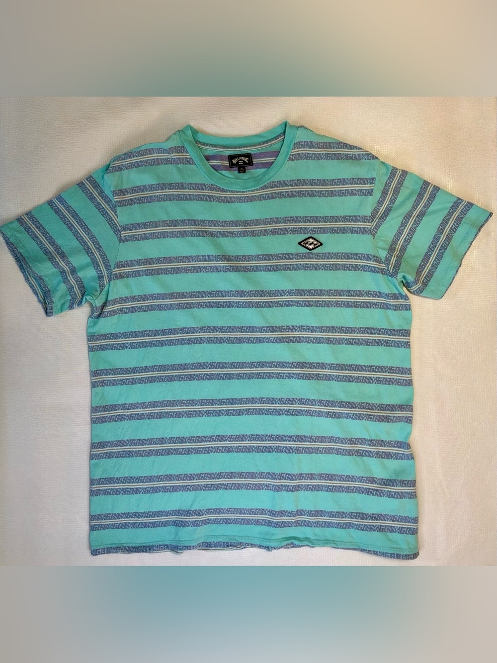 Y2K Billabong Striped Cotton Tee in Green & Purple Size Men’s Size XL